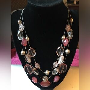 NY & Company Triple Strand Apricot and Pink Necklace